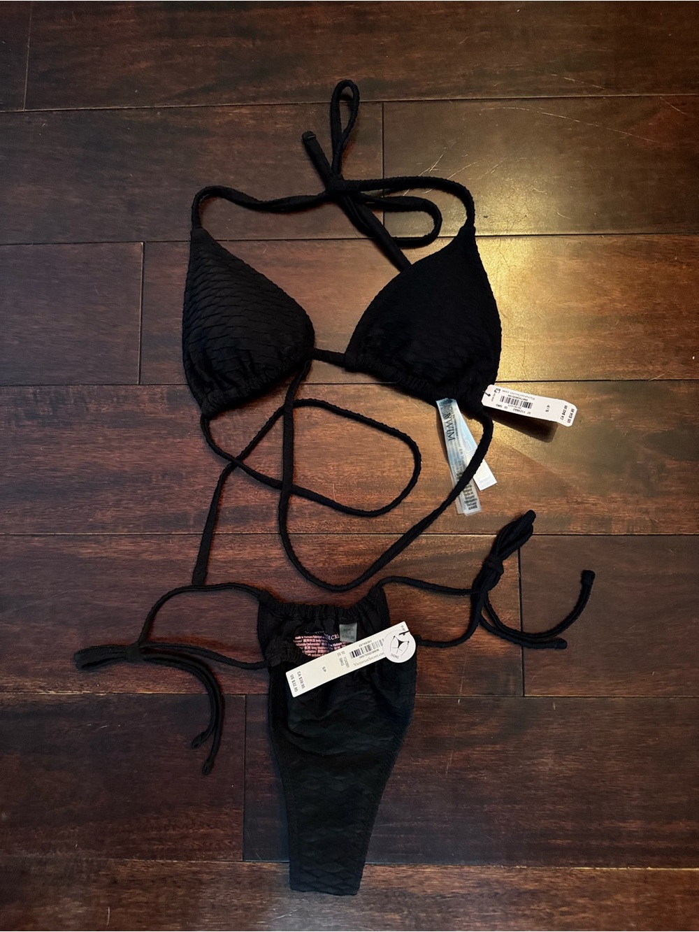 Victoria's Secret - Black Textured Triangle Tie Bikini